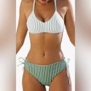 Cupshe Striped Green and White Bikini Set NWOT